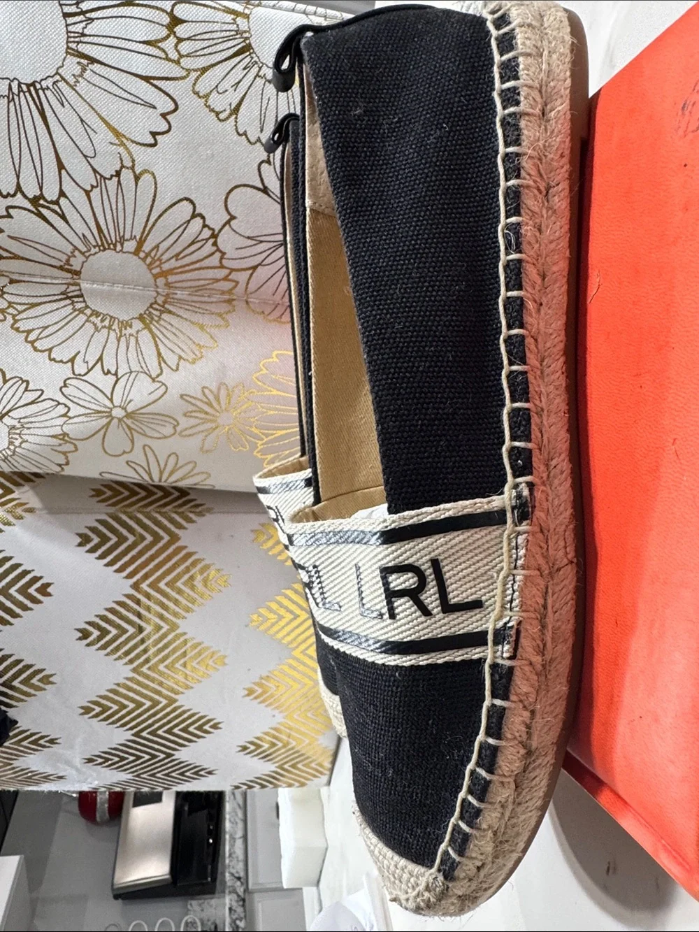 Laurent Ralph Lauren Black Canvas LRL Espadrille Flats